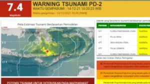 BMKG keluarkan peringatan dini tsunami pasca gempa bumi di barat laut Larantuka, NTT, Selasa 14 Desember 2021 [SuaraSulsel.id/BMKG]