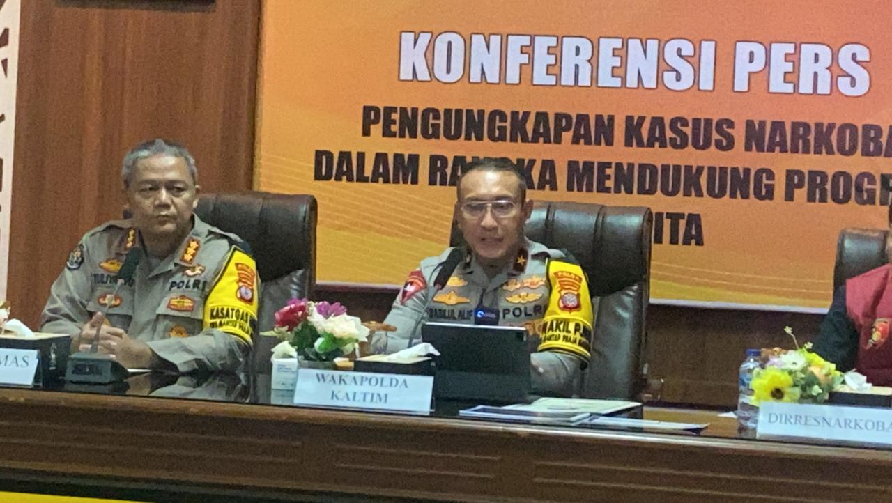 Wakapolda Kaltim, Brigjen Pol Sabilul Alif dalam konfrensi pers, pengungkapan snarkoba jenis sabu seberat 5 kg di Mapolda, Kamis 14 November 2024