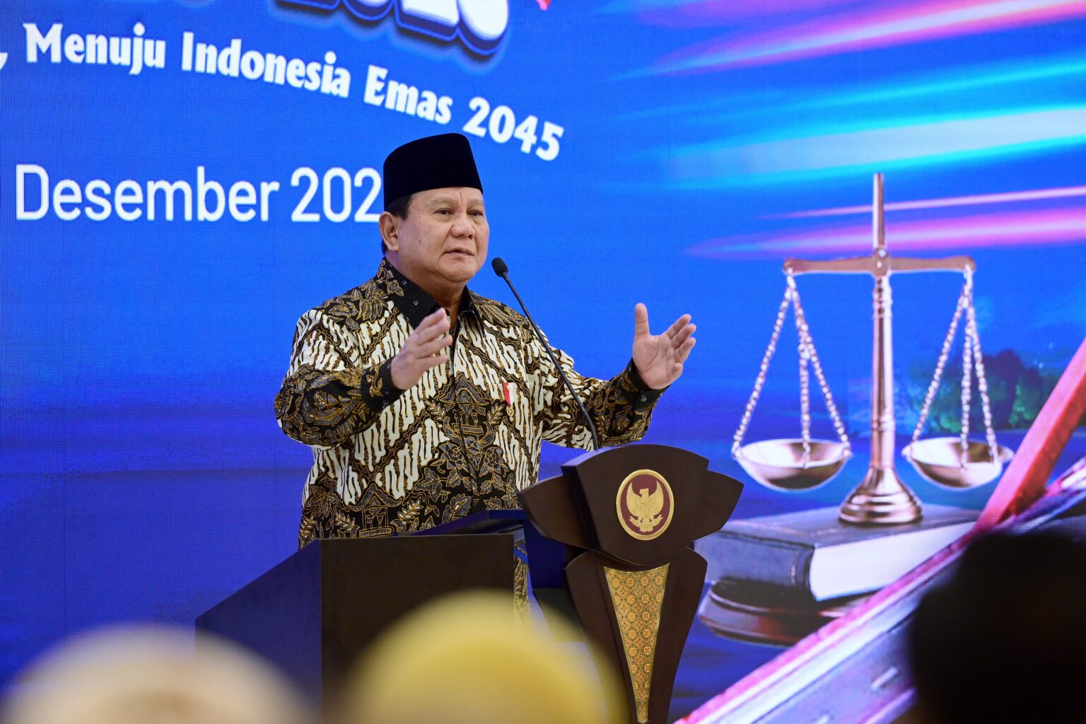 Presiden Prabowo Subianto dalam acara Musyawarah Perencanaan Pembangunan Nasional (Musrenbangnas) untuk Rencana Pembangunan Jangka Menengah Nasional (RPJMN) 2025-2029 di Gedung Bappenas, Jakarta, pada Senin, 30 Desember 2024 / Tim Media Presiden Prabowo Subianto