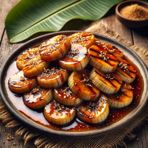 Pisang Gapit, dessert khas Indonesia yang menggugah selera! Pisang ini dipanggang hingga kecokelatan, kemudian disajikan dengan saus gula merah dan santan